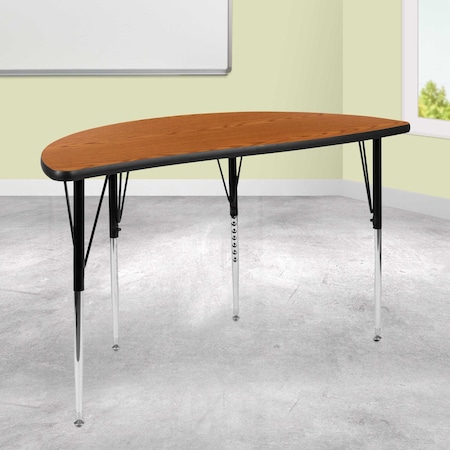 Flash Furniture Half Round 24 W, 47.5 L, 30.25 H, Chrome, Laminate, Particleboard, Steel, Wood Grain XU-A48-HCIRC-OAK-T-A-GG